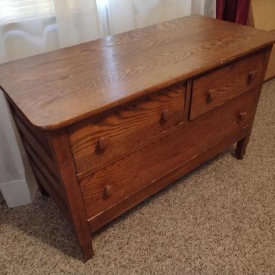 Antique Solid Wood Oak Two Over One Low Profile Dresser