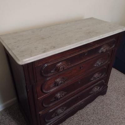 Vintage Mahogany Marble Top Four Drawer Dresser