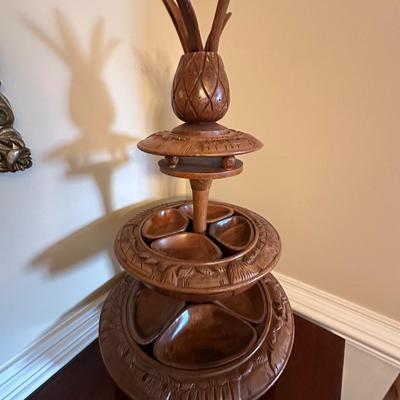 vintage monkey pod lazy susan