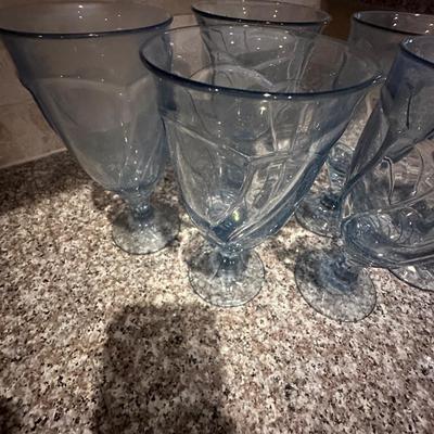 vintage blue glass stemware lot