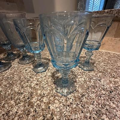 vintage blue glass stemware lot
