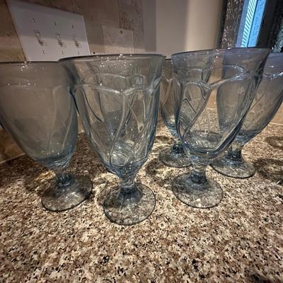 vintage blue glass stemware lot