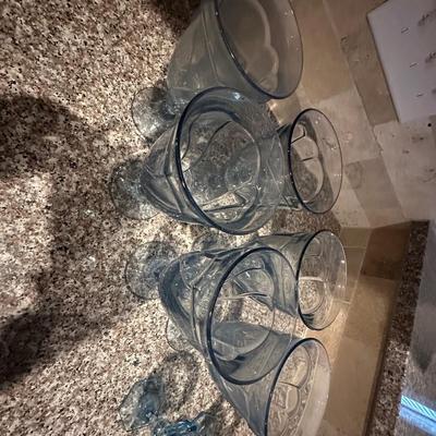 vintage blue glass stemware lot