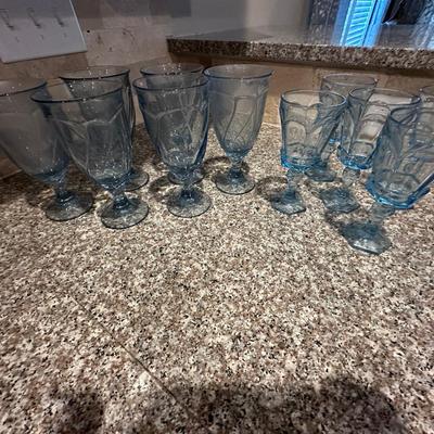 vintage blue glass stemware lot