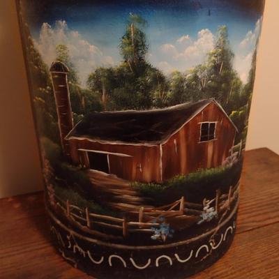 Vintage Metal Dairy Milk Can Hand Painted Barn Art Signed by Scilla R.