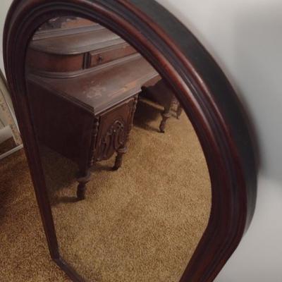 Vintage Wood Framed Arch Top Wall Mirror