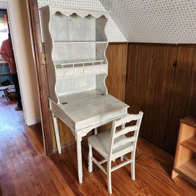Shabby Chic French Country Flip Top Desk w Hutch & Chair Solid Wood