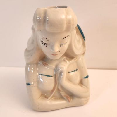 Lot #1D   Vintage Ceramic Head Vase - Woman with Bonnet