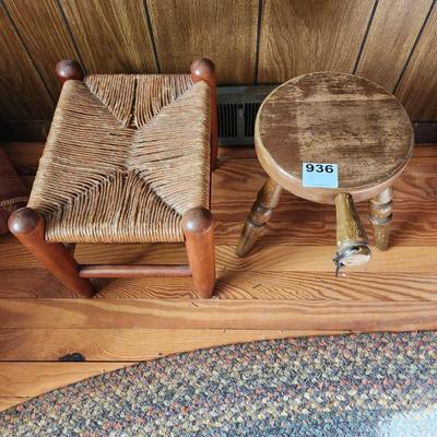Woven Stool & Wooden Milking Stool