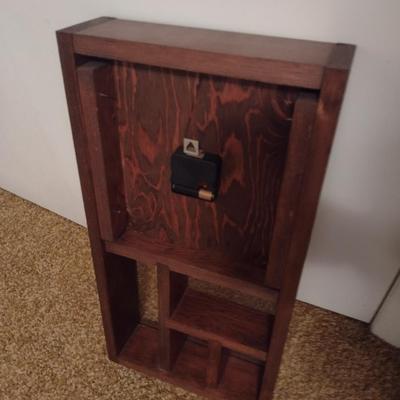Hand Crafted Wood Framed Display Shelf Wall Clock Battery Operated