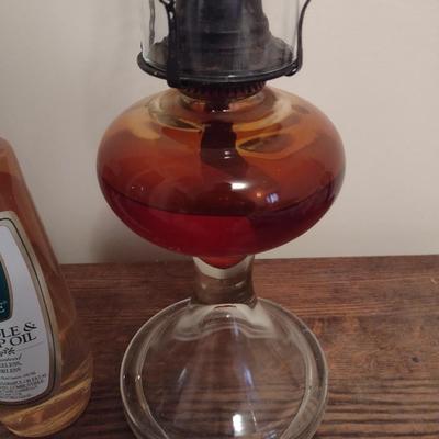 Large Glass Oil Lamp and Shade with Refill Oil