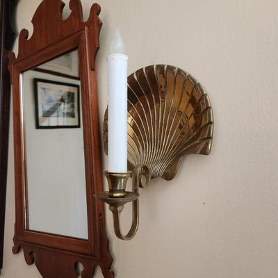 2 Mirrors & 1 Brass Shell Candle Sconce