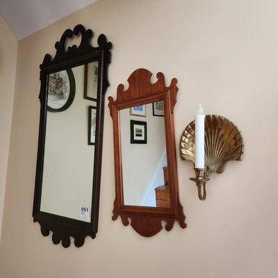 2 Mirrors & 1 Brass Shell Candle Sconce