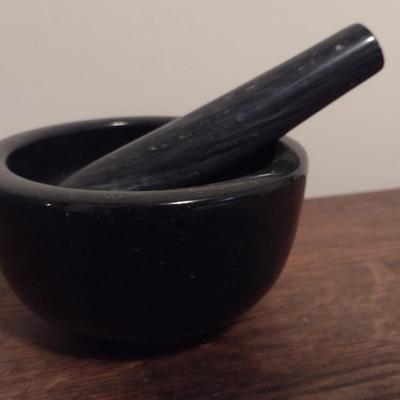Carved Dark Marble Mortar and Pestle