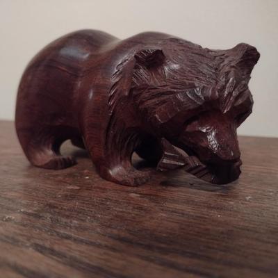 Hand Carved Wood Bear with Salmon Native American Art Signed JMQ