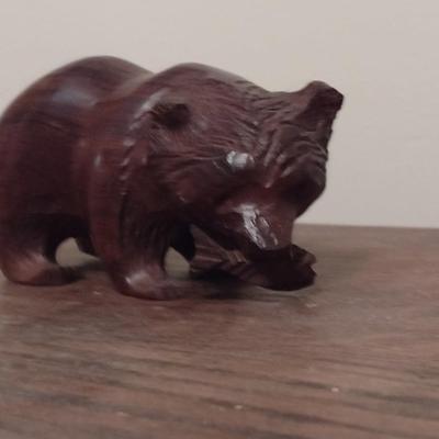 Hand Carved Wood Bear with Salmon Native American Art Signed JMQ