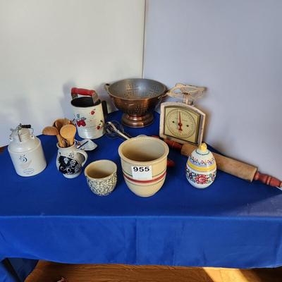 Kitchen Decor Lot Ransbottom Pottery , Scale, rolling pin