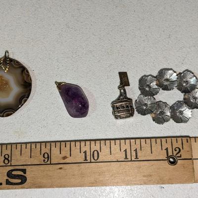 Variety Lot of Polished Agates, Sterling Jewelry