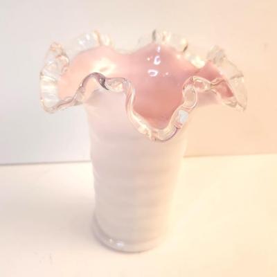 Lot #13D  Vintage FENTON Art Glass Peach Crest Vase