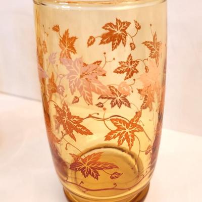 Lot #16  Set of 4 Vintage Amber Fall Leaves Drinking Glasses