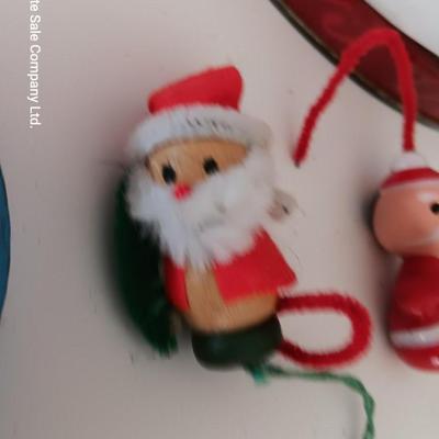 Christmas tins with Christmas Ornaments and vintage metal Christmas ruler