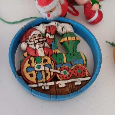 Christmas tins with Christmas Ornaments and vintage metal Christmas ruler