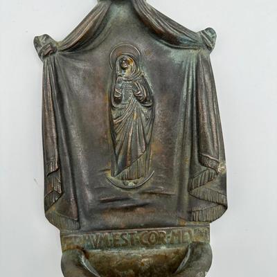 SIGNED Antique Iron Holy Water Font