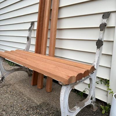 Antique New Orleans Cast Iron Bench Ends W/ Wood to Attach