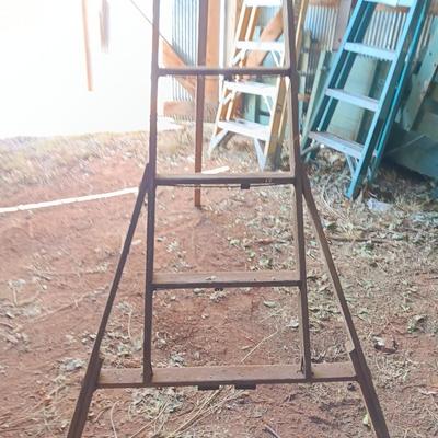 8 Foot antique orchard ladder with antique wooden handled shovel