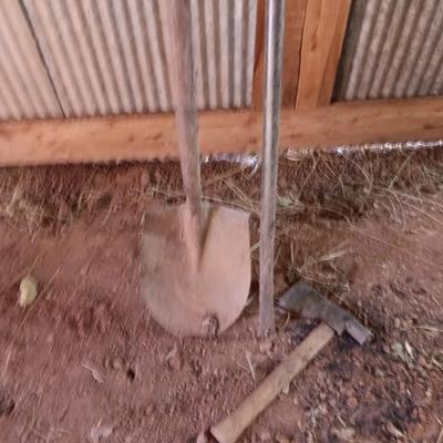 Long pry / tamper bar, Shovel and a nice hatchet