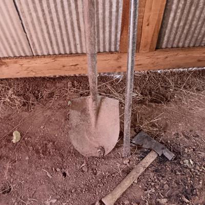 Long pry / tamper bar, Shovel and a nice hatchet