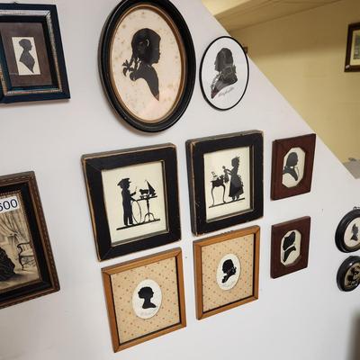 Large wall Lot of Silhouettes, Ben Franklin George Martha Washington and others