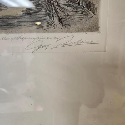 Antique Frame Art 1920 Professor Paul Geissler 1881-1965 Etching  Signed