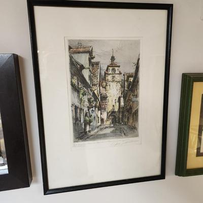 Antique Frame Art 1920 Professor Paul Geissler 1881-1965 Etching  Signed