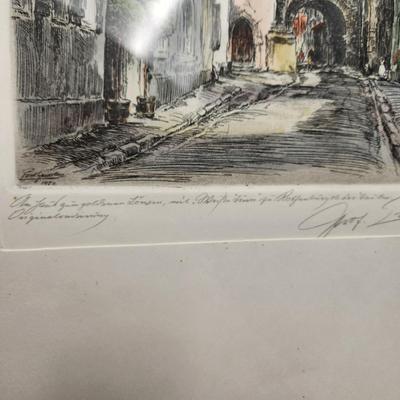 Antique Frame Art 1920 Professor Paul Geissler 1881-1965 Etching  Signed