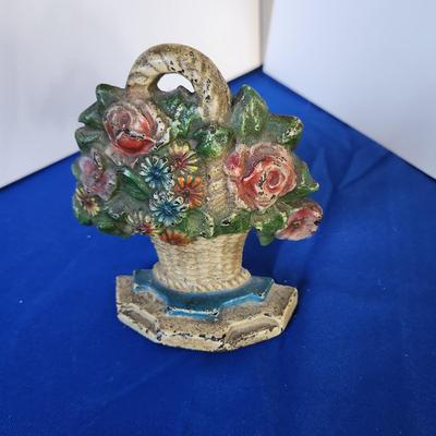 Vintage Heavy Cast Iron Flower Basket Doorstop