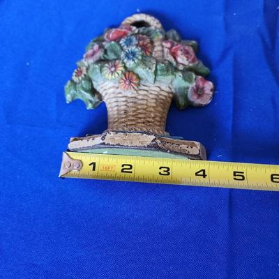 Vintage Heavy Cast Iron Flower Basket Doorstop