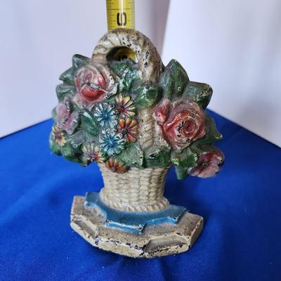 Vintage Heavy Cast Iron Flower Basket Doorstop
