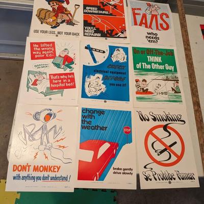 9 Vintage 1950s Green Cross Safety & Prevention Factory Workplace Posters (pirate)