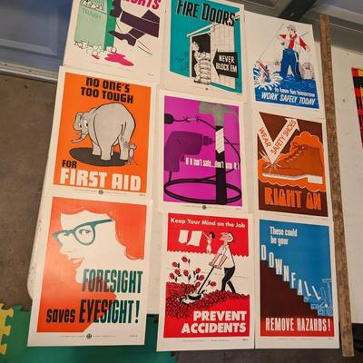 9 Vintage 1950s Green Cross Safety & Prevention Factory Workplace Posters (downfall)