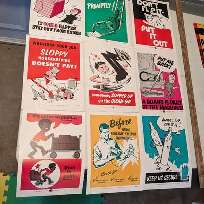 Vintage 1950s Green Cross Safety & Prevention Factory Workplace Posters (don't flip it)