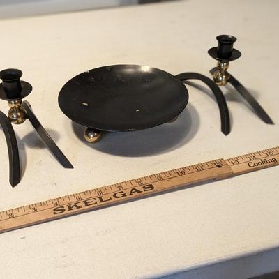 MCM Danish Iron and Brass Dish and Candlestick Holders