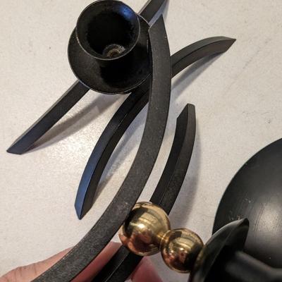 MCM Danish Iron and Brass Dish and Candlestick Holders