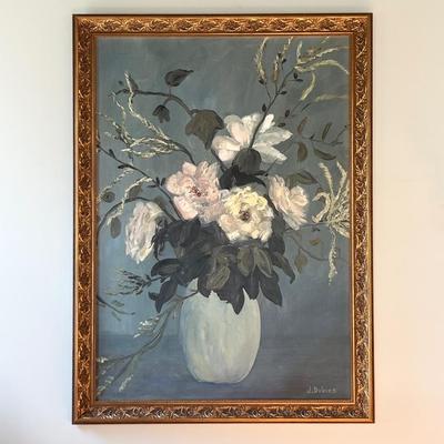 J. DOBIES ~ Ex-Large Floral Oil On Canvas ~ 66â€ H x 49â€ W