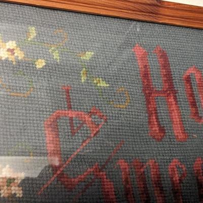 Antique Needlepoint Embroidered "Home Sweet Home"