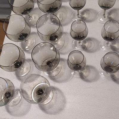 MCM Royal Moselle Hand Blown Nova Smoke Claret Wine & Liquor Crystal Glasses