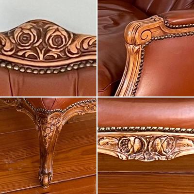 Vtg. Pair (2) ~ Leather French Provincial Wingback Armchairs ~ With Nailhead Trim ~ *Read Details