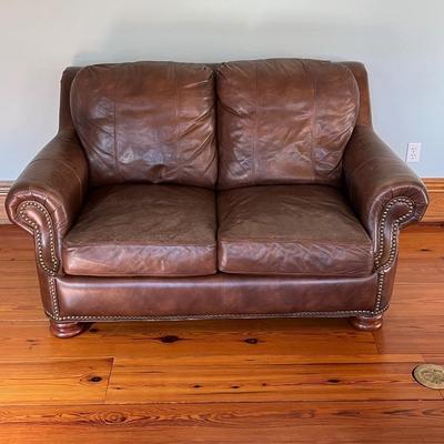 BRADINGTON YOUNG ~ Brown Leather Loveseat ~ With Nailhead Trim ~ *Read Details