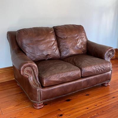 BRADINGTON YOUNG ~ Brown Leather Loveseat ~ With Nailhead Trim ~ *Read Details