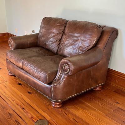 BRADINGTON YOUNG ~ Brown Leather Loveseat ~ With Nailhead Trim ~ *Read Details